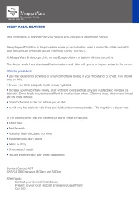 Oesophageal Dilatation patient discharge information